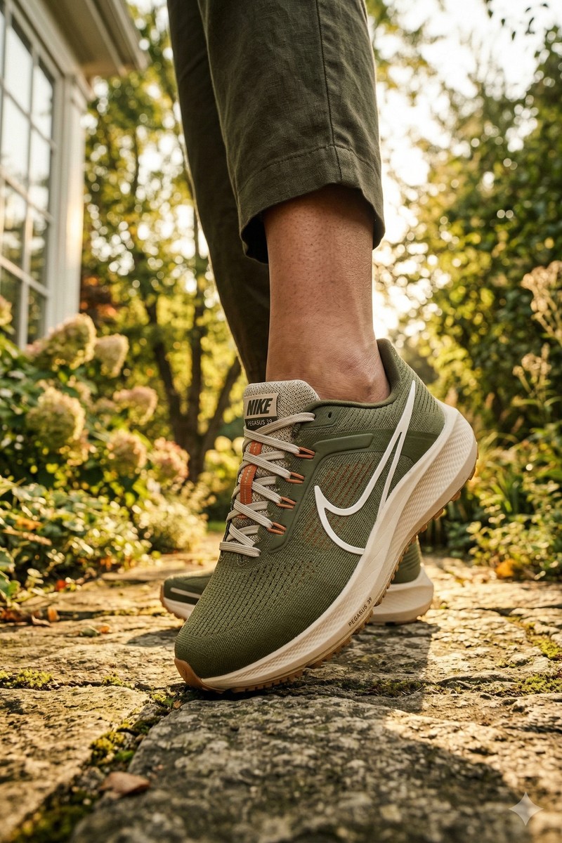 AI model wearing shoes in urban scene — footwear fashion photography