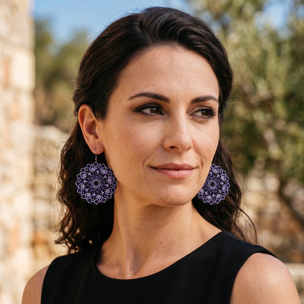 AI model wearing mandala earrings — jewelry photography result
